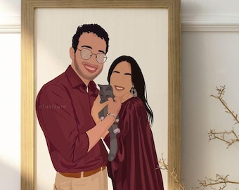 Custom Caricature Portrait - Funny Personalized Art Cartoon Drawing - Digital Gift for Friends, Couples, Family and Pets