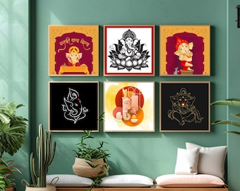 Ganpati Bappa, set di 6, dipinto di Ganesha, regalo di inaugurazione della casa, Lord Ganesha, dipinto fatto a mano, arte di Ganesh, regalo di Diwali