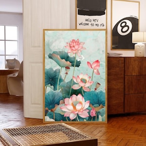 Impression d'art lotus rose, art mural indien, estampes botaniques vintage, fleur de lotus rose, art indien vintage, art mural galerie