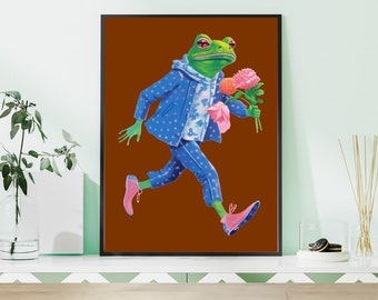 Frog Print, Vintage Frog Concert Poster, Retro Frog Illustration, Frog Wall Art, Frog Poster, Frog Art Print, Frogs