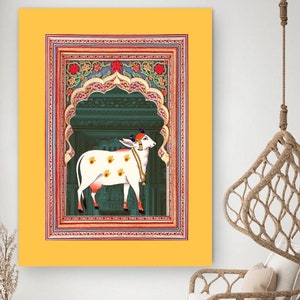 Indian Folk Art, Cow Prints, Living Room decor, Printable, Indian Vintage, Printables, Pichwai Painting, Poster, Wall Art, Painting