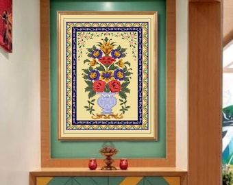 Arte popular indio, estampados florales, decoración del hogar, imprimible, vintage indio, arte mural bohemio, póster mogol