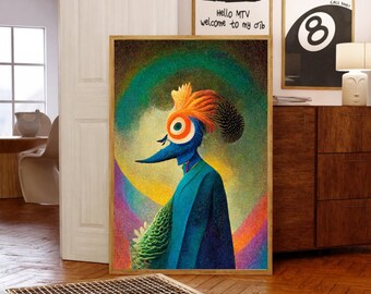 Påfågelmålning, Retro påfågelkonsttryck, Canvastavla med stuga påfågel, Djurposter, Djurväggkonst