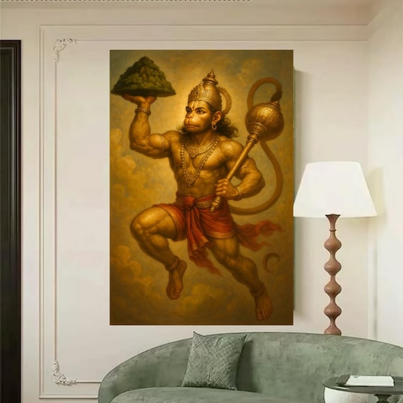Hanuman Painting, Lord Hanuman Poster, Pooja room decor, indian wall art, Hindu art, Meditation poster, Yoga gift, Spiritual art,