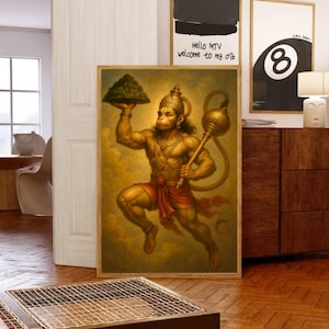 Hanuman-målning, Lord Hanuman-affisch, Pooja-rumsdekor, indisk väggkonst, hinduisk konst, meditationsaffisch, yogagåva, andlig konst, bild 3