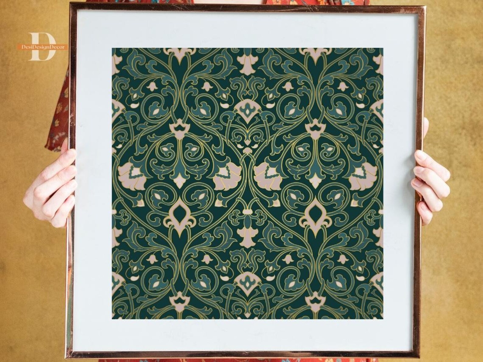 Indian Folk Art ,living Room Decor, Green Art , Indian Vintage, Mordern