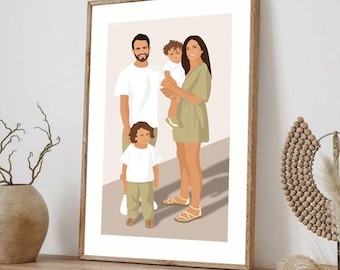 Custom Caricature Portrait - Funny Personalized Art Cartoon Drawing - Digital Gift for Friends, Couples, Family and Pets