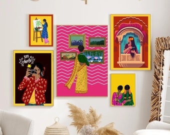 Indian Women Art, Indian Art, South Asian Art, Brown Girl, Boho Art, Telugu Art, Brown Girl in Saree, Tamil Girl Art,Indian Art, Desi Art