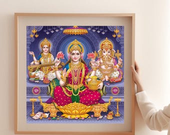 Goddess Lakshmi Wall Art Print | Hindu Goddess Lakshmi | Indian Spiritual Decor | Pooja Room Wall Art | Diwali Gift | Religious Home Decor
