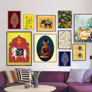 Indian Folk Art, SET OF 10, India Pichwai Painting Home Decor Poster Wall Art Pichwai  decor for home pooja