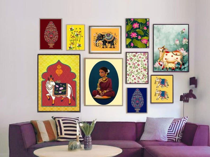 Indian Folk Art, SET OF 10, India Pichwai Painting Home Decor Poster ...