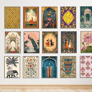 Indische Volkskunst Set von 15 digitaler Download, Wohnzimmer Dekor, Galerie Wandset, indische Malerei, Poster Bundle, bedruckbar