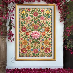 Indian Folk Art, Indian wall decor, Floral Prints, Living Room decor, Printable, Indian Vintage,  Indian Vintage, Pichwai Painting,