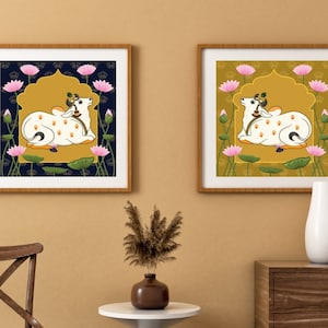 Indian Folk Art, Cow Prints, Living Room decor, Printable, Indian Vintage, Printables, Pichwai Painting, Poster, Wall Art