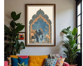 Indian Elephant Archway Painting, Traditional Folk Art Print (Digital Download)