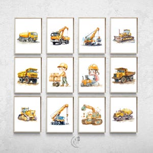 Construction Nursery, Set of 12, Truck Prints, Trucks Nursery Art, Construction Wall Art, Big Boys Decor, Watercolor Truck,Kids Playroom