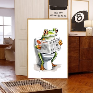 Frog on Toilet, Retro Frog Poster, Bathroom Wall Decor, Digital Download, Frog Art Print, Frog Home Decor