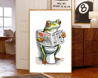 Frosch auf Toilette, Retro Frosch Poster, Badezimmer Wand Dekor, digitaler Download, Frosch Kunstdruck, Frosch Wohnkultur