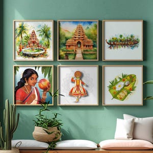 South Indian Meals | Set of 6 | Chennai | Chennai Food | Indian Food | Indian Art | Watercolor Digital Art