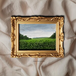 Wildflowers Painting |Unframed Oil Painting Print - Oil Painting Countryside - Farm Painting - Small Landscape Art - Floral Landscape