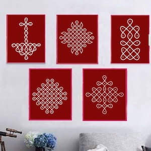 Kolam Art Print,Set of 5, Pulli Kolam Digital, Minimal Art, Puja Pooja Decoration, South Indian Art, Rangoli Pattern, Indian Art Print