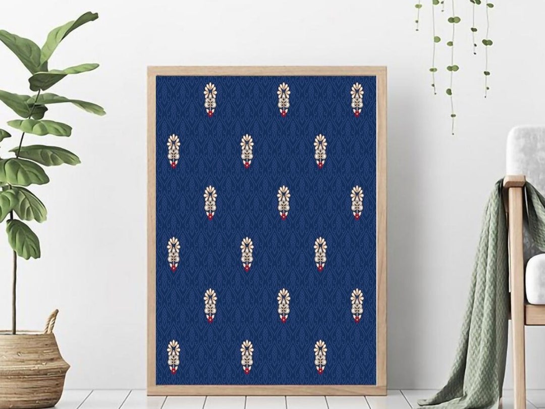 Folk Wall Art, Vintage Flower Painting, Lotus, Printable Home Decor