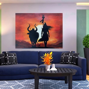 Handmade Lord Shiva Abstract Acrylic Canvas Painting, Canvas Wall Art, Indain Painting, Wall decor, Hindu Art, Mahadev Art,