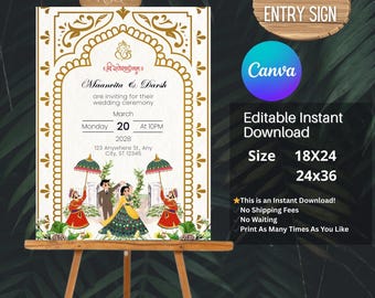 Panneau de bienvenue pour mariage indien, Décoration de mariage indien