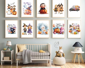 Halloween Wall Art Set of 12, Spooky Printable Decor, Vintage Halloween Gallery Wall, Gothic Home Decor, Digital Download