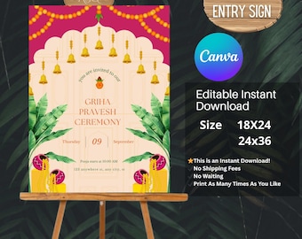 Griha Pravesh sign as Gruha Pravesam sign, Housewarming board as Housewarming banner, Indian Housewarming Welcome sign & Housewarming poster