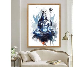 Lord Shiva Print, Shiva Wall Art, Indian God Wall Art, Hindu Wall Art, Shiva Poster, Ready to Hang, Home Decor, digital print