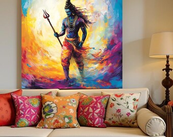 Señor Shiva, Señor Shiva como Rudra, Arte de pared para el hogar y la oficina, Regalo étnico de la religión hindú, Indio hindú, Decoración de la sala de oración, Arte de pared indio,