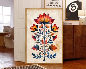 Pink Lotus Art Print, Indian Wall Art, Vintage Botanical Prints, Pink Lotus Flower, Vintage Indian Art, Gallery Wall Art
