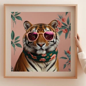 Arte de pared de tigre, arte de pared vintage, impresión de tigre vintage, colores neutros apagados, arte de tigre que marca el ritmo, DESCARGA DIGITAL, arte de pared IMPRIMIBLE