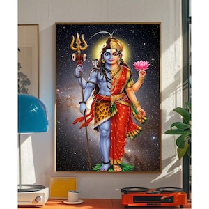 Shiv Shakti Ardhanarishvara, Shiva y Parvati, Shiv Shakti, Dios Shiva, Parvati, Shiv Parvati, Dios Hindú, Arte Shiv, Arte de pared Shiva, 24x36