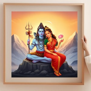 Shiva and Parvati, God Shiva, Parvati, Shiv Parvati Hindu God, Shiv Art, Indian God, Shiva Wall Art, Shiv Painting, Poster Print,