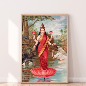 Lakshmiji ,Indian Hindu,,Pooja room decor, indian wall art,  Goddess Lakshmi , Vintage Poster Print, Pooja room Decor
