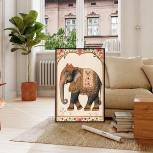 elephant wall decor, vintage wall art, living room art, indian folk art ,elephant gift, elephant artwork, elephant poster, Digital Download