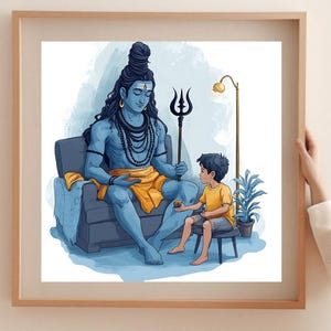 Shiv with kids , God Shiva, Parvati, Shiv Parvati Hindu God, Shiv Art, Indian God, Shiva Wall Art, Shiv Painting, Poster Print,