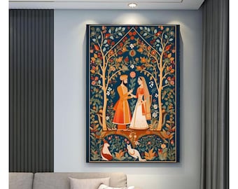 Indian Floral Printable Wall Art, Indian Vintage Art, Folk Prints, Printable, Pichwai Painting, Indian painting, Floral Art Print