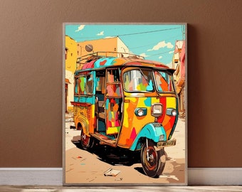 Desi Wall Art Indian Print Poster Bollywood, Mumbai Auto Rickshaw, India Pop Art, Desi Art, City Art, Digital Download, Bollywood Wall Decor