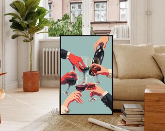 Woman Holding Elegant Wine Glass Art Glamorous Home Decor Trendy Black Girl Wall Art PRINTABLE Wall Art Classy Modern Home Decor Art