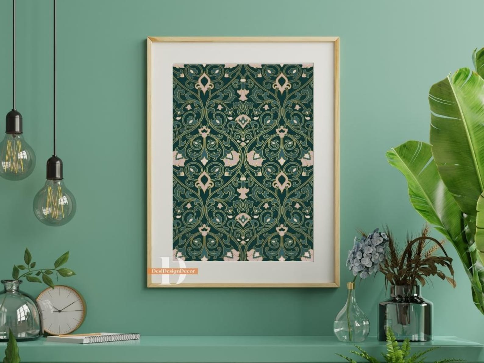 Indian Folk Art ,living Room Decor, Green Art , Indian Vintage, Mordern