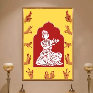 Bharatanatyam, Mudra & Dancer Feet Poster, South Asian Brown Girl Art, Desi Art, Tamil girl Portrait, Indian Classical Dancer Art