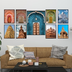 set of 9, India Travel Print, Indian Wall Art, Boho Wall Art, Indian Palace Door Art, Jaipur Travel Posters, Indian Prints, Indian Palace