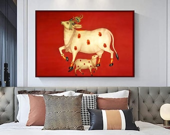 Pichwai Painting, Shrinath ji Painting, Indian Folk Art, ' Indian Wall Art, Indian Art, Pichwai Cow, Pichwai Art Print, Vintage Indian Art