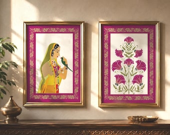 Indian Royal Lady Art Print, Digital Art, indian home decor, Indian Woman Painting, Downloadable Decor,Indian folk Art,abstract art
