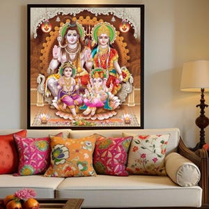 Shiva family, goddess painting, hindu god painting, indian art painting, lord shiva painting, indian god painting, indian wall art, folk art