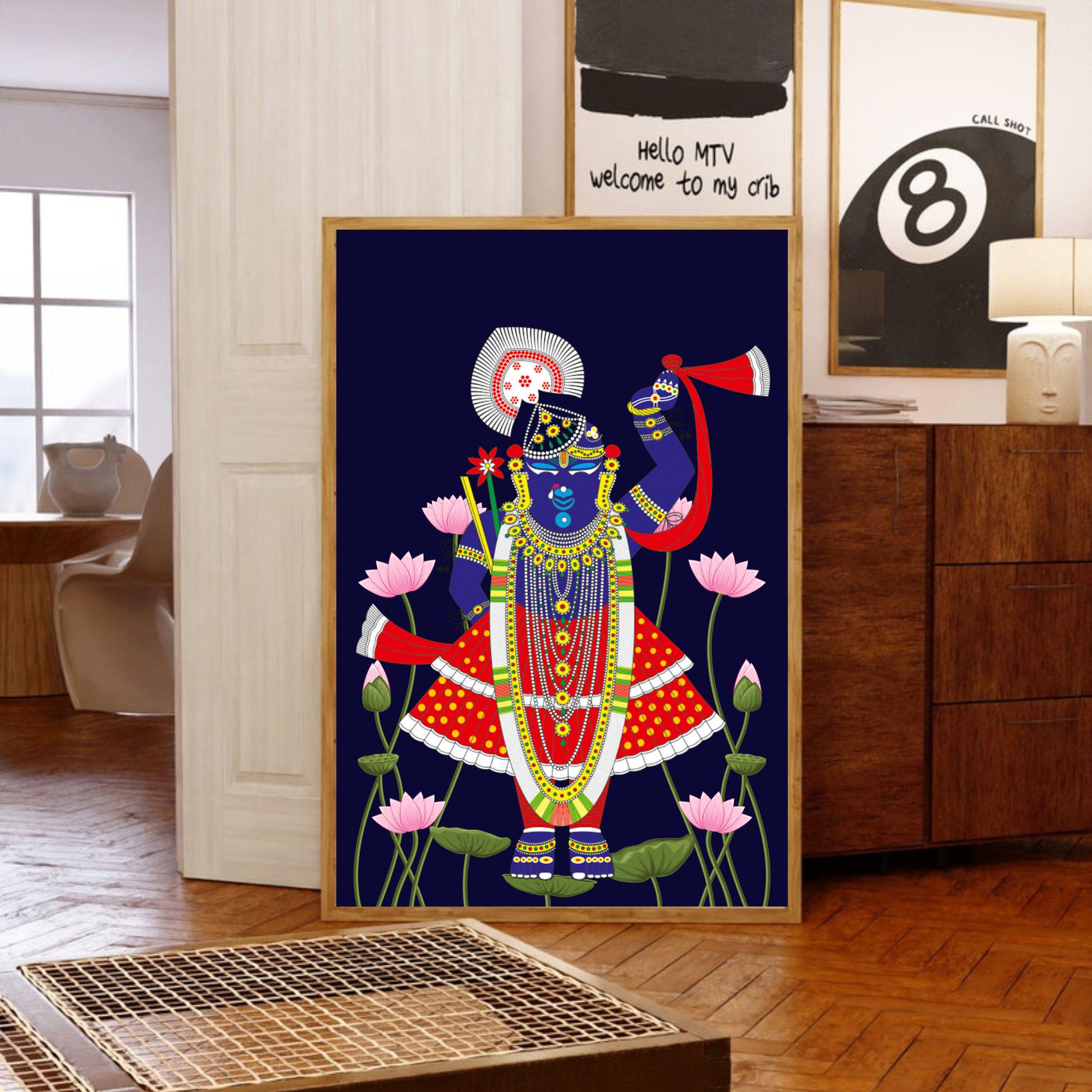 ☆ちゃと☆アウガルテン シロノワズリ Handpainted 貴重 Shrinath Ji Pichwai Painting, Indian Folk Art (digital Download