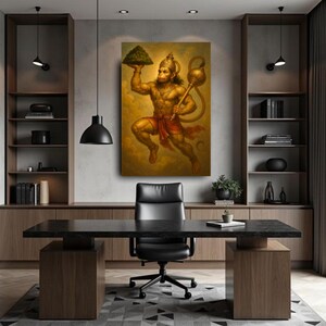 Hanuman-målning, Lord Hanuman-affisch, Pooja-rumsdekor, indisk väggkonst, hinduisk konst, meditationsaffisch, yogagåva, andlig konst, bild 4